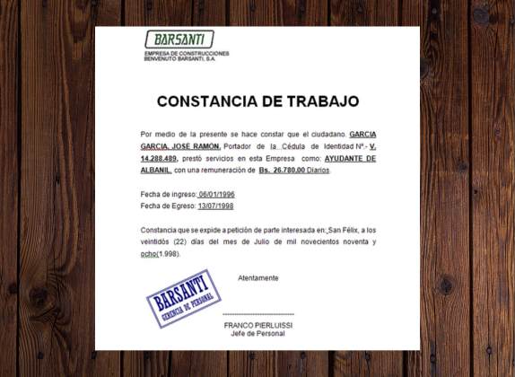 carta de trabajo para visa